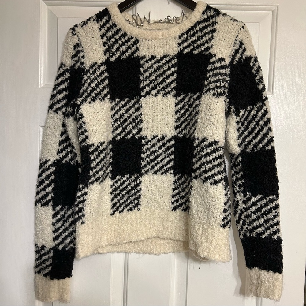 Jcrew Cozy Black and White Checkered Sweater
